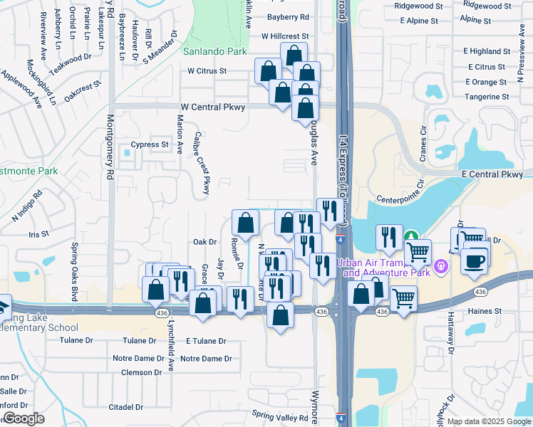 map of restaurants, bars, coffee shops, grocery stores, and more near 217 North Westmonte Drive in Altamonte Springs