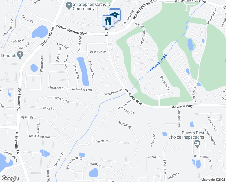 map of restaurants, bars, coffee shops, grocery stores, and more near 1210 Howell Creek Drive in Winter Springs