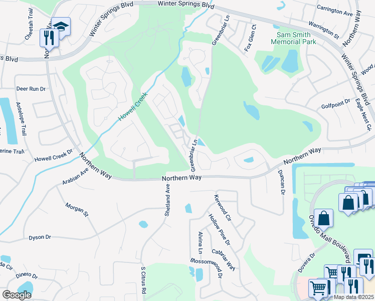 map of restaurants, bars, coffee shops, grocery stores, and more near 969 Troon Trce in Winter Springs