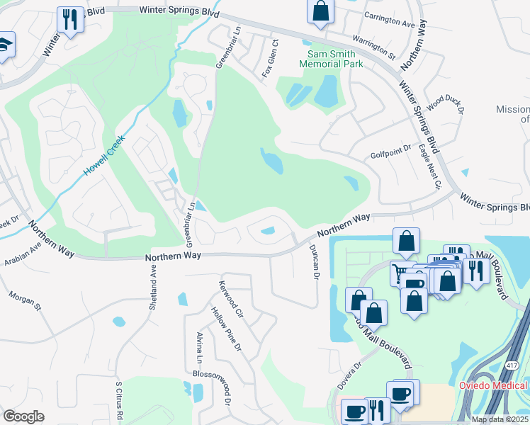map of restaurants, bars, coffee shops, grocery stores, and more near 1214 Royal Oak Drive in Winter Springs