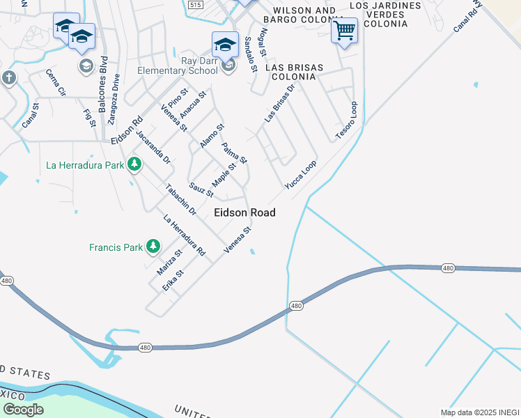 map of restaurants, bars, coffee shops, grocery stores, and more near 780 Rio Circle in Eagle Pass