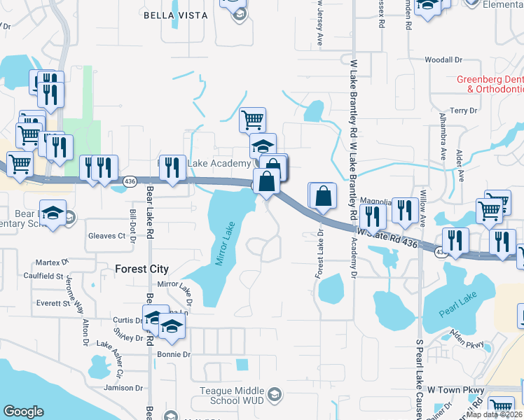 map of restaurants, bars, coffee shops, grocery stores, and more near 701 Post Lake Place in Apopka