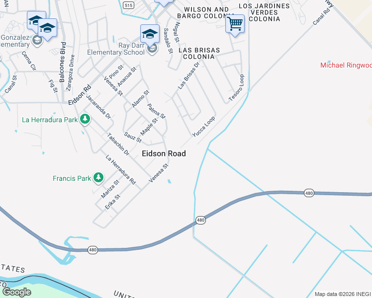 map of restaurants, bars, coffee shops, grocery stores, and more near 780 Rio Circle in Eagle Pass