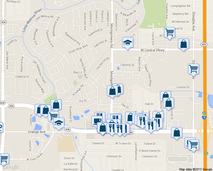 map of restaurants, bars, coffee shops, grocery stores, and more near 406 Netherwood Crescent South in Altamonte Springs