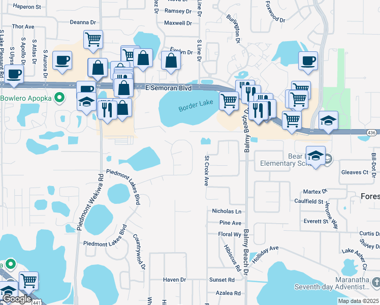 map of restaurants, bars, coffee shops, grocery stores, and more near 868 Lake Jackson Circle in Apopka