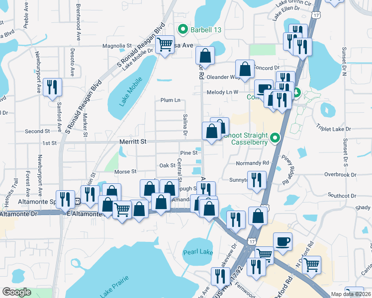 map of restaurants, bars, coffee shops, grocery stores, and more near 1330 Pine Street in Altamonte Springs