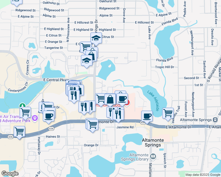 map of restaurants, bars, coffee shops, grocery stores, and more near 550 Windmeadows Street in Altamonte Springs