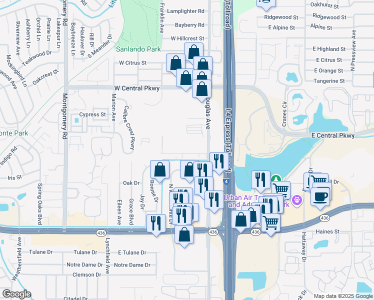 map of restaurants, bars, coffee shops, grocery stores, and more near 205 Loraine Drive in Altamonte Springs