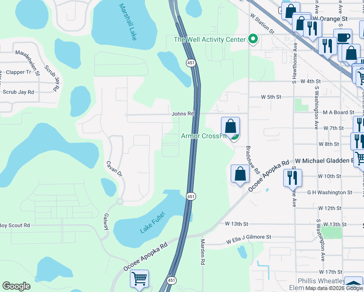 map of restaurants, bars, coffee shops, grocery stores, and more near 890 Johns Road in Apopka