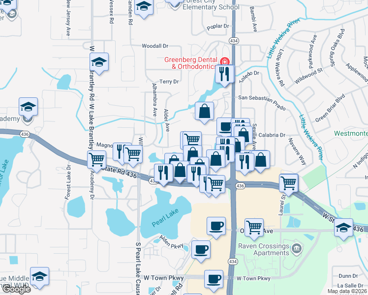 map of restaurants, bars, coffee shops, grocery stores, and more near 1179 Maple Street in Altamonte Springs