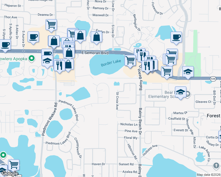 map of restaurants, bars, coffee shops, grocery stores, and more near 868 Lake Jackson Circle in Apopka