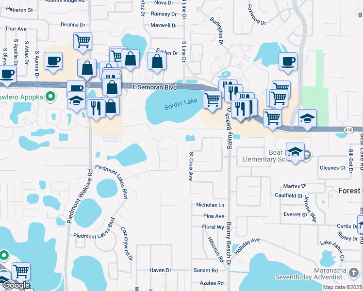 map of restaurants, bars, coffee shops, grocery stores, and more near 868 Lake Jackson Circle in Apopka