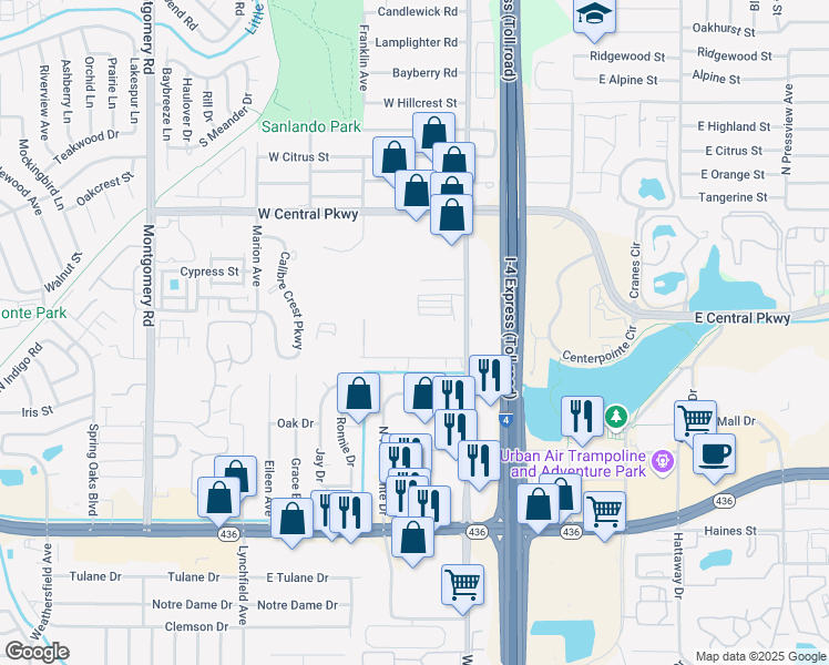 map of restaurants, bars, coffee shops, grocery stores, and more near 245 Loraine Drive in Altamonte Springs