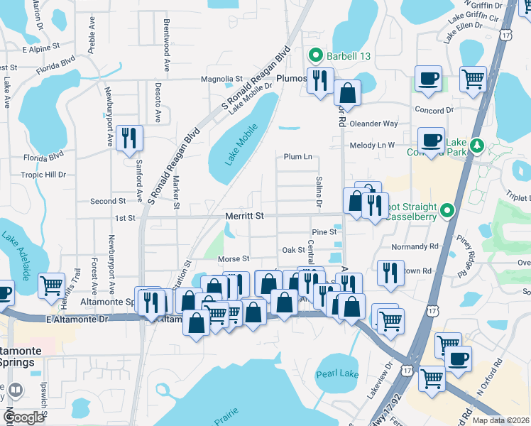 map of restaurants, bars, coffee shops, grocery stores, and more near 1171 Merritt Street in Altamonte Springs
