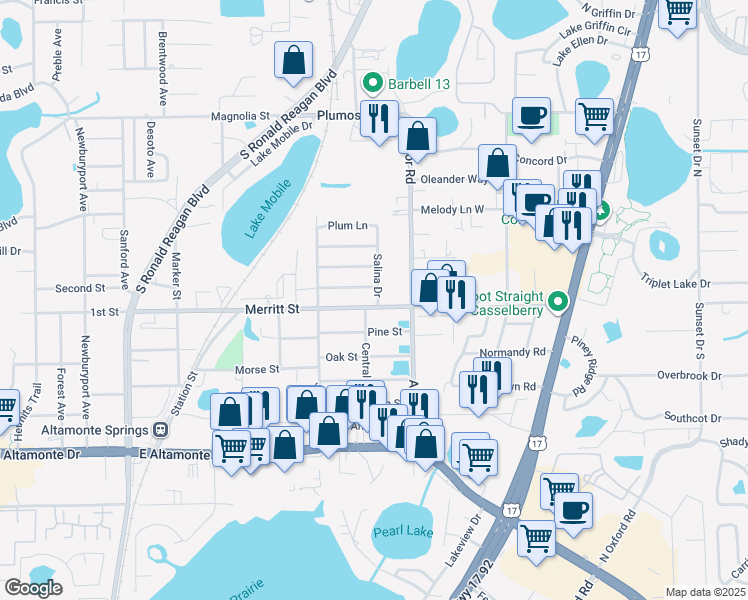 map of restaurants, bars, coffee shops, grocery stores, and more near 314 Teakwood Lane in Altamonte Springs