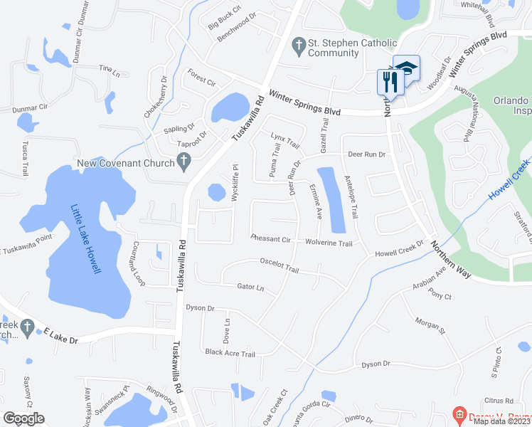 map of restaurants, bars, coffee shops, grocery stores, and more near 60 Sable Court in Winter Springs