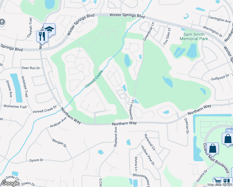 map of restaurants, bars, coffee shops, grocery stores, and more near 1007 Birkdale Trail in Winter Springs