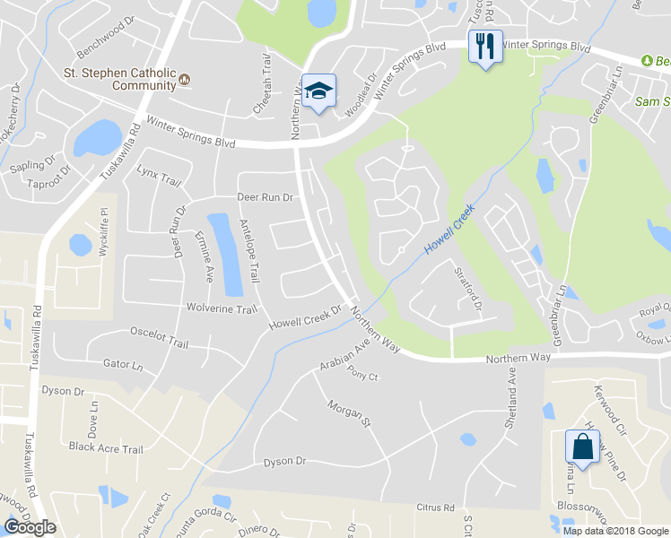 map of restaurants, bars, coffee shops, grocery stores, and more near 1120 Dappled Elm Lane in Winter Springs