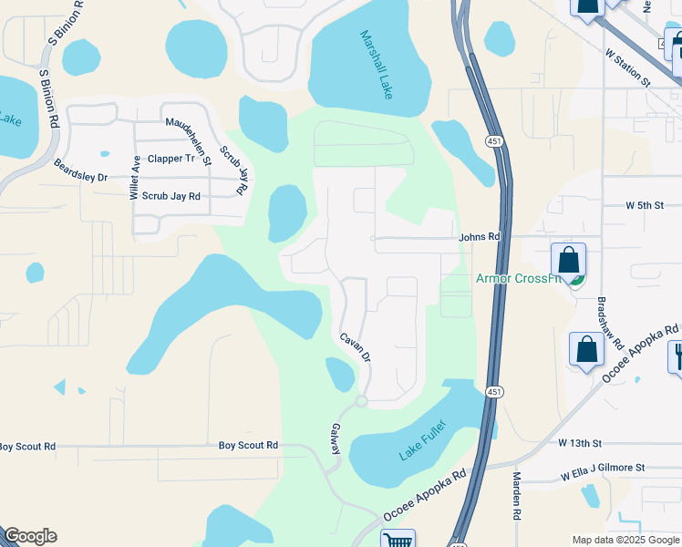 map of restaurants, bars, coffee shops, grocery stores, and more near 655 Longford Loop in Apopka