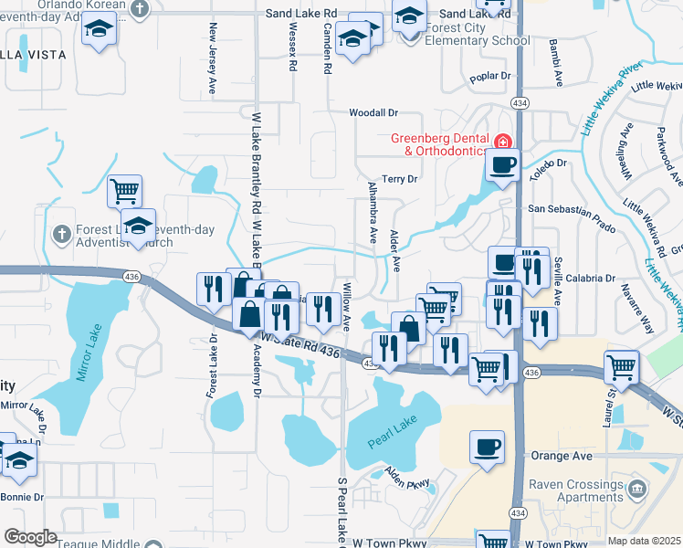 map of restaurants, bars, coffee shops, grocery stores, and more near 142 Willow Avenue in Altamonte Springs