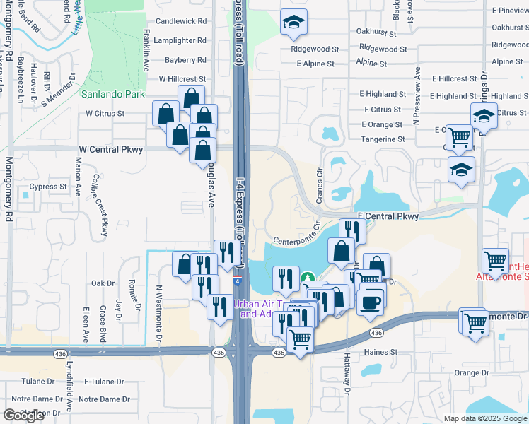 map of restaurants, bars, coffee shops, grocery stores, and more near 407 Center Pointe Circle in Altamonte Springs