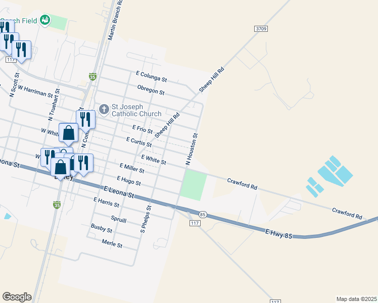 map of restaurants, bars, coffee shops, grocery stores, and more near 420 East Curtis Street in Dilley