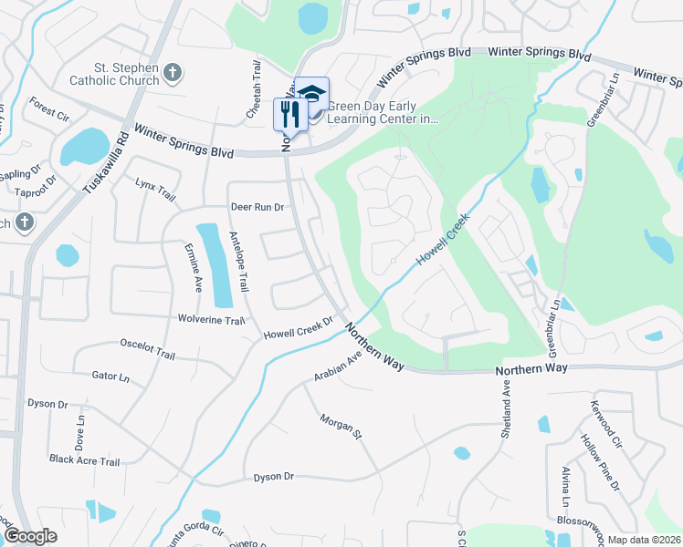 map of restaurants, bars, coffee shops, grocery stores, and more near 1119 Dappled Elm Lane in Winter Springs