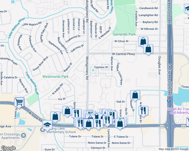 map of restaurants, bars, coffee shops, grocery stores, and more near 495 Tamarack Street in Altamonte Springs