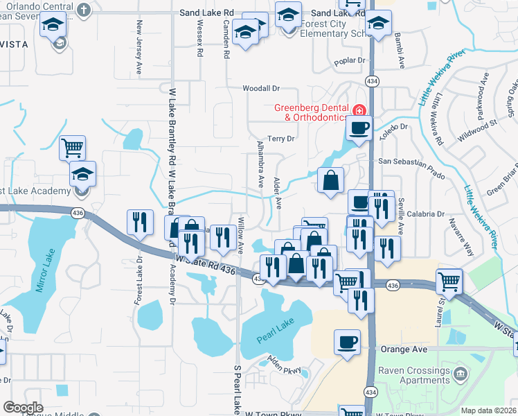 map of restaurants, bars, coffee shops, grocery stores, and more near 124 Alhambra Ave in Altamonte Springs