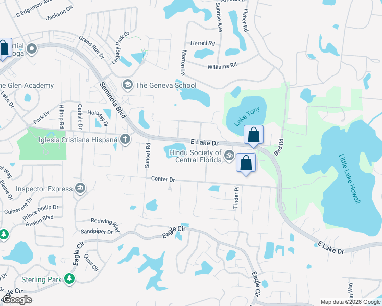 map of restaurants, bars, coffee shops, grocery stores, and more near 1320 Brittonwood Lane in Casselberry