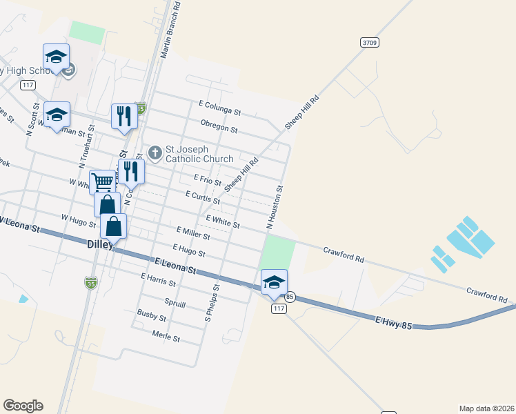 map of restaurants, bars, coffee shops, grocery stores, and more near 420 East Curtis Street in Dilley