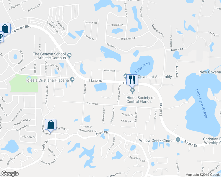 map of restaurants, bars, coffee shops, grocery stores, and more near 1320 Brittonwood Lane in Casselberry