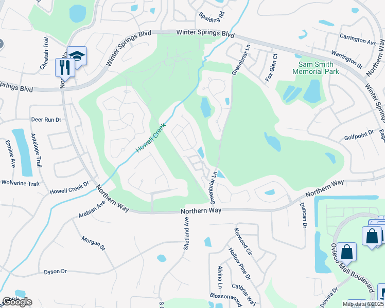 map of restaurants, bars, coffee shops, grocery stores, and more near 1007 Birkdale Trail in Winter Springs