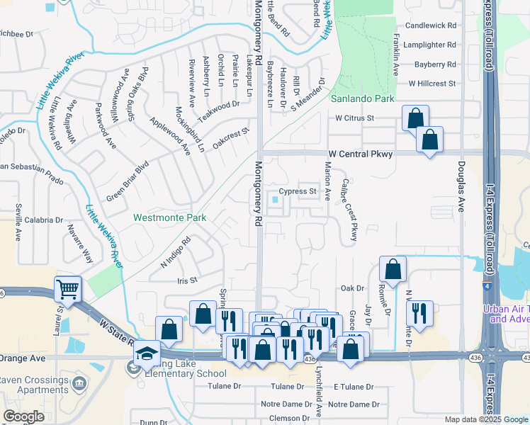 map of restaurants, bars, coffee shops, grocery stores, and more near 504 Beechwood Avenue in Altamonte Springs