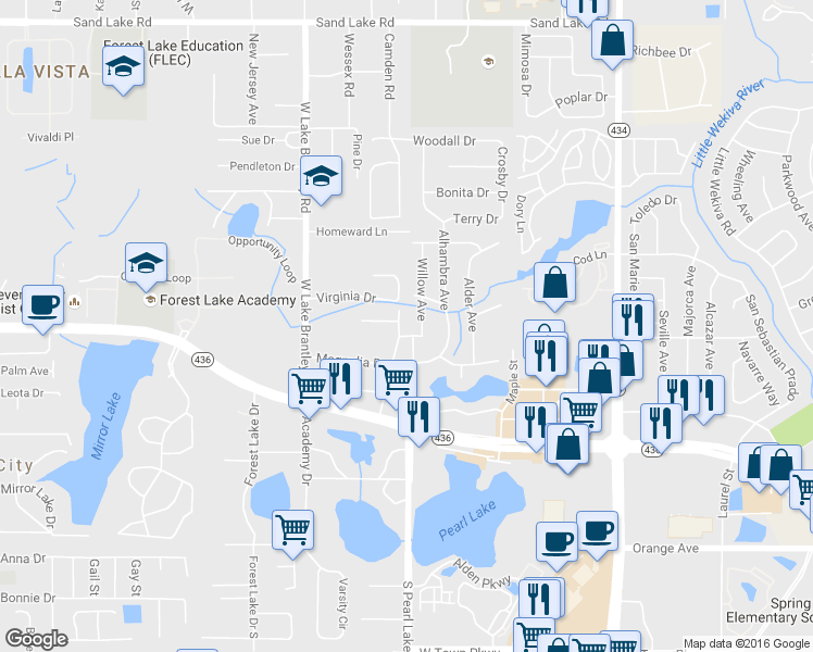 map of restaurants, bars, coffee shops, grocery stores, and more near 144 Jewel Drive in Altamonte Springs