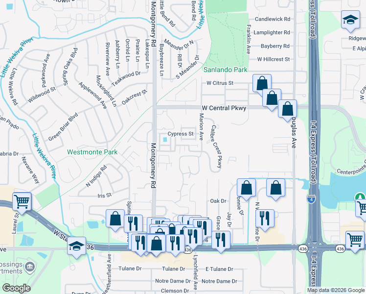 map of restaurants, bars, coffee shops, grocery stores, and more near 510 Yellowood Court in Altamonte Springs