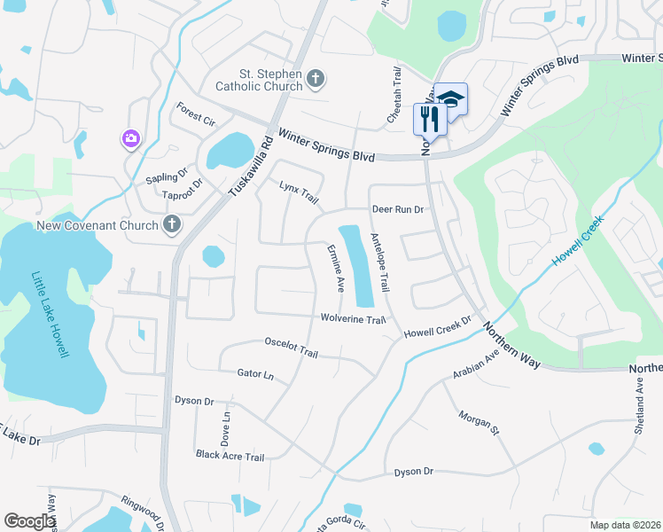 map of restaurants, bars, coffee shops, grocery stores, and more near 1106 Ermine Avenue in Winter Springs