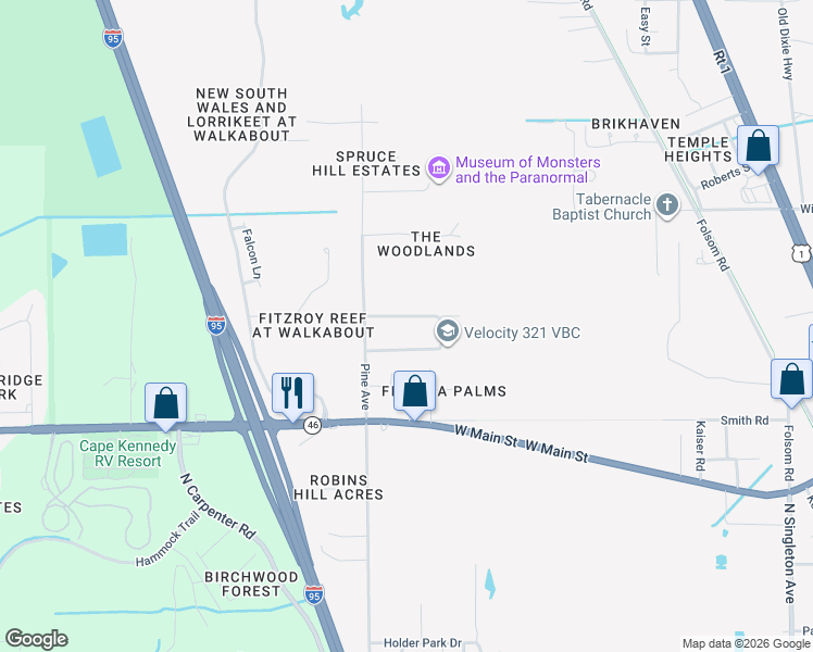 map of restaurants, bars, coffee shops, grocery stores, and more near 4103 Black Gum Drive in Mims