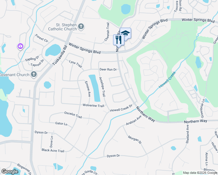 map of restaurants, bars, coffee shops, grocery stores, and more near 110 Tarpon Circle in Winter Springs