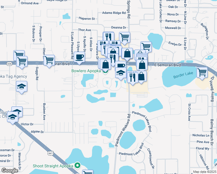 map of restaurants, bars, coffee shops, grocery stores, and more near 506 Lake Bridge Lane in Apopka