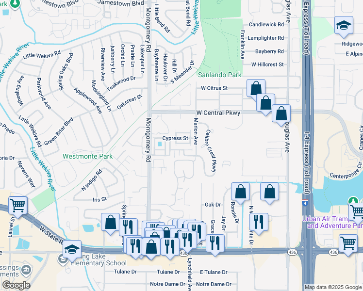 map of restaurants, bars, coffee shops, grocery stores, and more near 456 Gallberry Street in Altamonte Springs