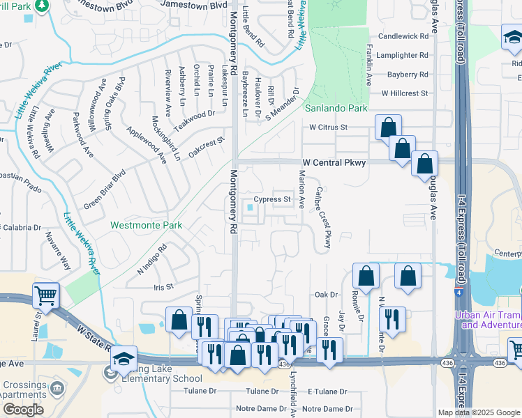 map of restaurants, bars, coffee shops, grocery stores, and more near 513 Ramsdell Avenue in Altamonte Springs