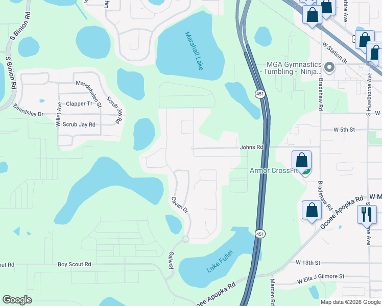 map of restaurants, bars, coffee shops, grocery stores, and more near 1068 Lakeside Estates Drive in Apopka