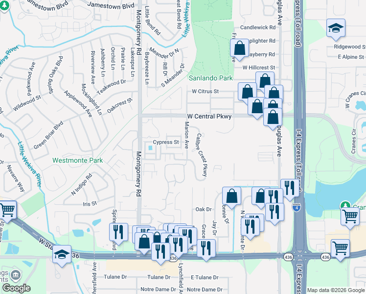 map of restaurants, bars, coffee shops, grocery stores, and more near 539 Carambola Avenue in Altamonte Springs