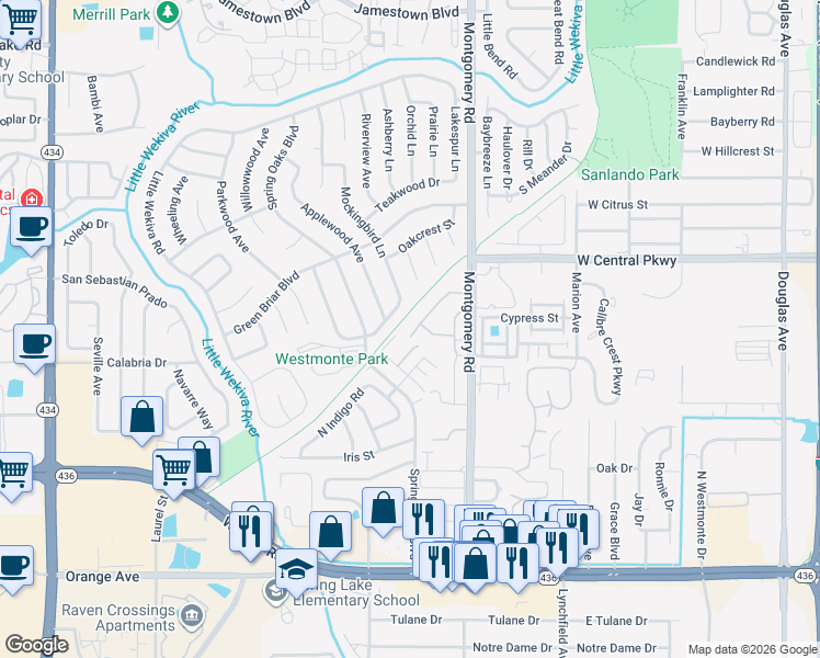 map of restaurants, bars, coffee shops, grocery stores, and more near 532 Walnut Street in Altamonte Springs