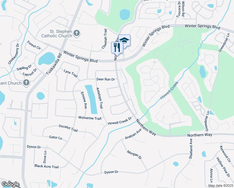 map of restaurants, bars, coffee shops, grocery stores, and more near 150 Tarpon Circle in Winter Springs