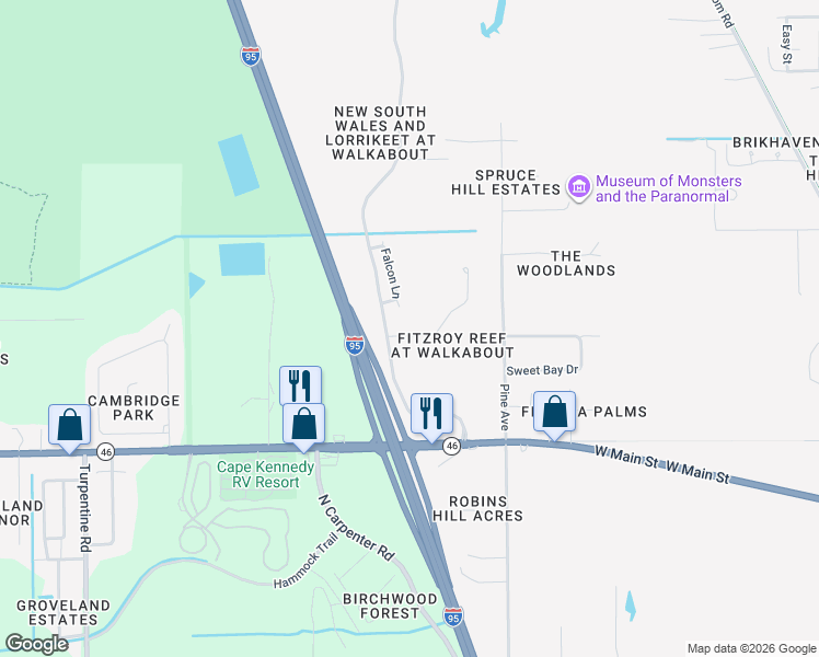 map of restaurants, bars, coffee shops, grocery stores, and more near 4326 Fitzroy Reef Drive in Mims