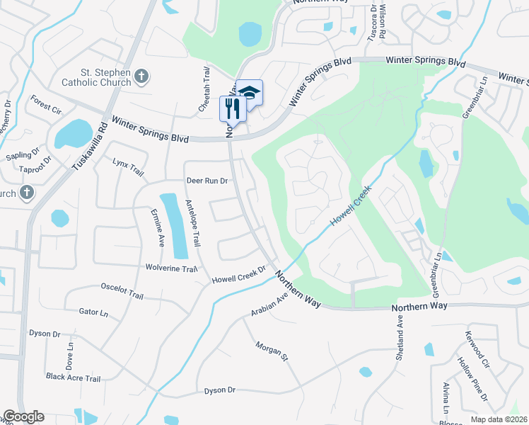 map of restaurants, bars, coffee shops, grocery stores, and more near 964 Wedgewood Drive in Winter Springs