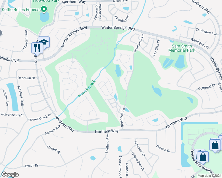 map of restaurants, bars, coffee shops, grocery stores, and more near 935 Torrey Pine Drive in Winter Springs