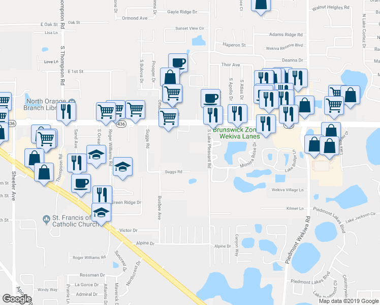 map of restaurants, bars, coffee shops, grocery stores, and more near 518 South Lake Pleasant Road in Apopka